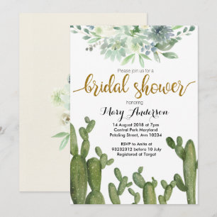 Gold Cactus Bridal Shower Invitation Succulent