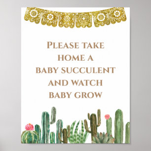 Gold Cactus Floral Please Take A Baby Succulent Poster