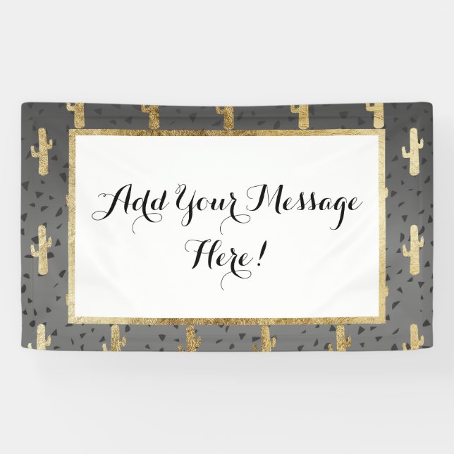 Gold Cactus on Modern Chic Geo Triangles Gradient Banner (Horizontal)
