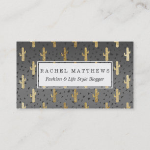 Gold Cactus on Modern Chic Geo Triangles Gradient Business Card