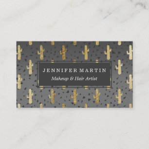Gold Cactus on Modern Chic Geo Triangles Gradient Business Card