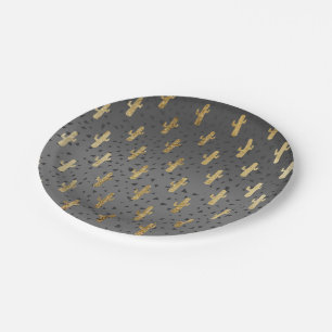 Gold Cactus on Modern Chic Geo Triangles Gradient Paper Plate