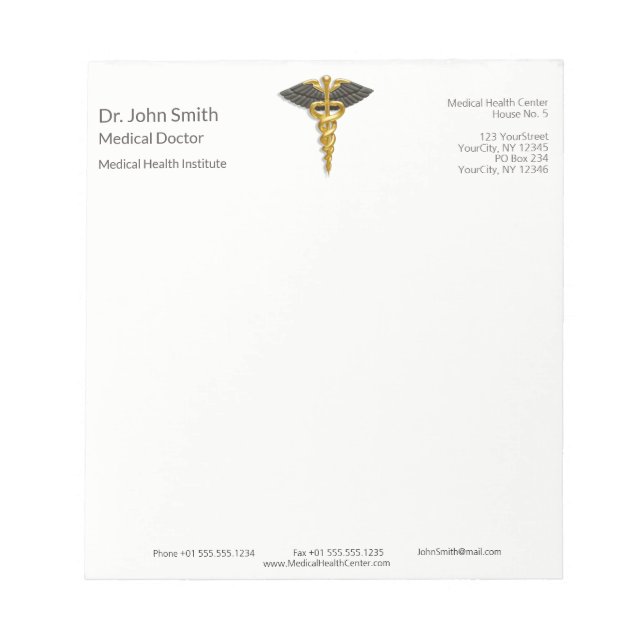 Gold Caduceus Black Wings Elegant Classy Medical Notepad (Front)
