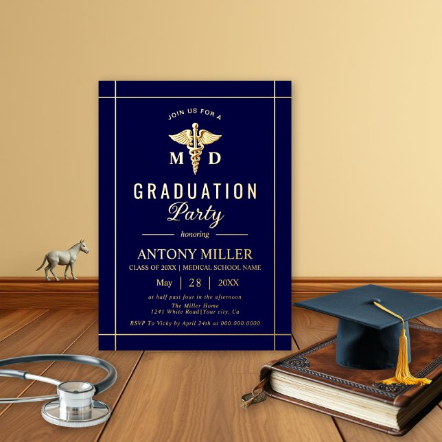 Gold caduceus Class Of 2025 navy blue graduation (Creator Uploaded)