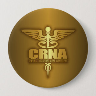 Gold Caduceus (CRNA) 4 Inch Round Button