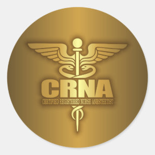 Gold Caduceus (CRNA) Classic Round Sticker