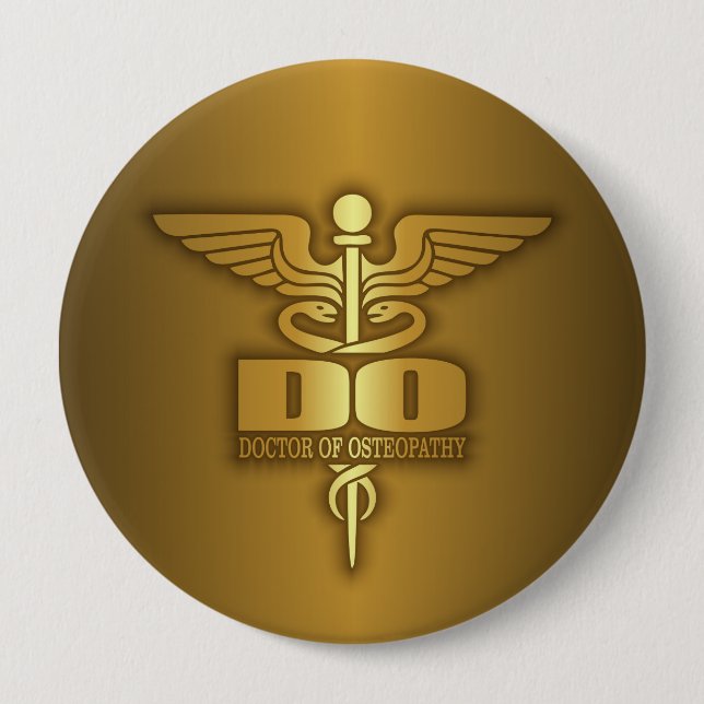 Gold Caduceus (DO) 4 Inch Round Button (Front)