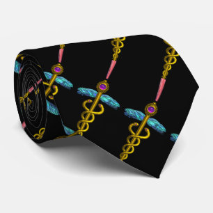 GOLD CADUCEUS,DOCTOR MEDICAL SYMBOL Black Tie