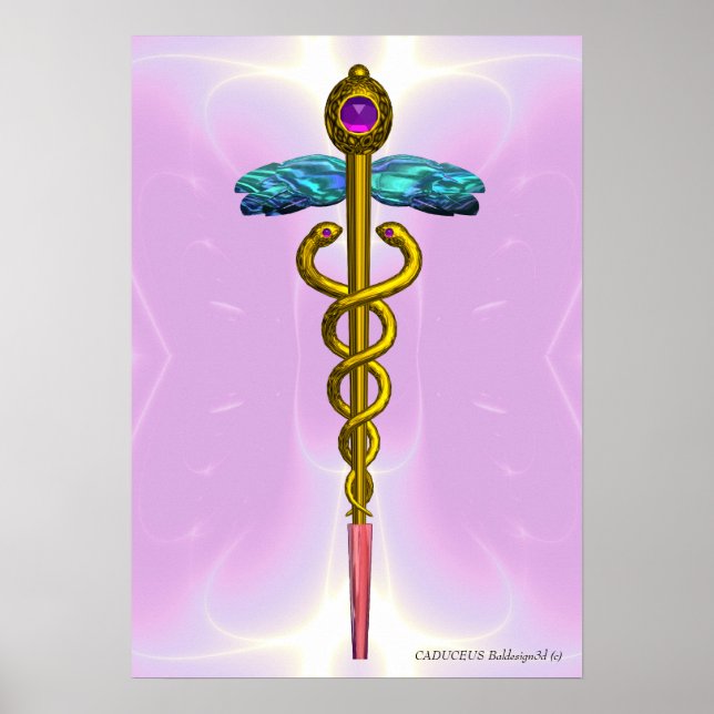 GOLD CADUCEUS Doctor ,Medical Symbol Light Pink Poster (Front)