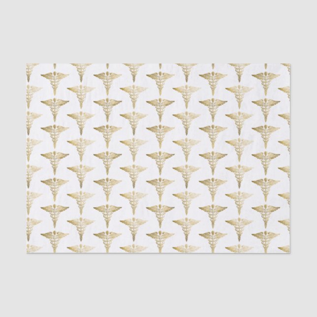 Gold Caduceus Doctor Medical Symbol Pattern Tissue Paper (Front)