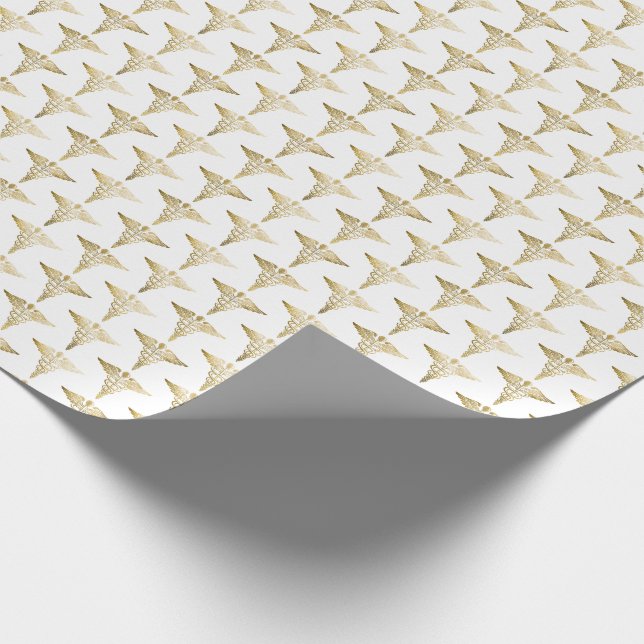 Gold Caduceus Doctor Medical Symbol Pattern Wrapping Paper (Corner)