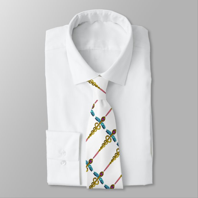 GOLD CADUCEUS,DOCTOR MEDICAL SYMBOL , White Tie (Tied)