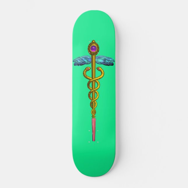 GOLD CADUCEUS , green Skateboard (Front)