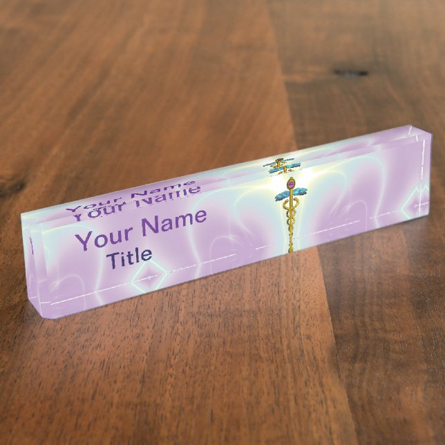 GOLD CADUCEUS , Light Blue Purple Nameplate (Side)