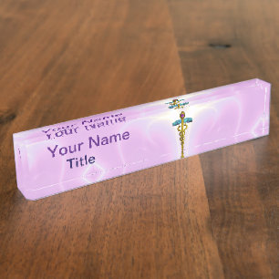 GOLD CADUCEUS , Light Pink Lilac Nameplate