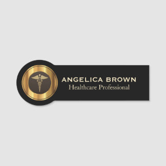 Gold Caduceus Logo Medical Healthcare Name Tag