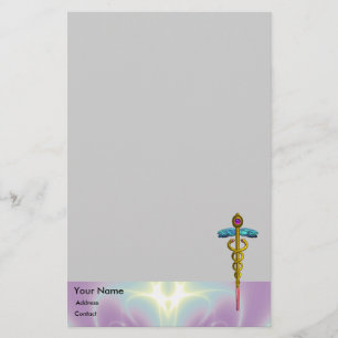 GOLD CADUCEUS Medical Pink Blue Stationery