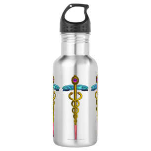 GOLD CADUCEUS MEDICAL SYMBOL 532 ML WATER BOTTLE
