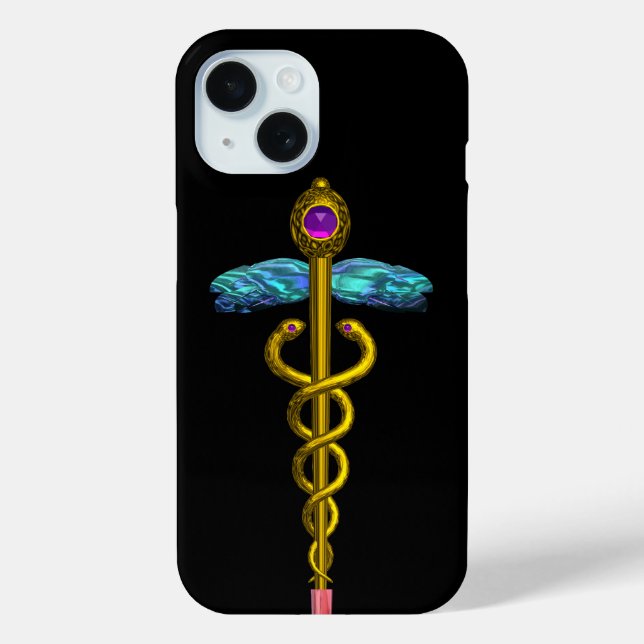 GOLD CADUCEUS MEDICAL SYMBOL ,Black Case-Mate iPhone Case (Back)