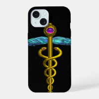 GOLD CADUCEUS MEDICAL SYMBOL ,Black