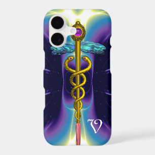 GOLD CADUCEUS MEDICAL SYMBOL ,Blue Purple Monogram