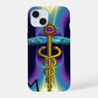 GOLD CADUCEUS MEDICAL SYMBOL ,Blue Purple Monogram