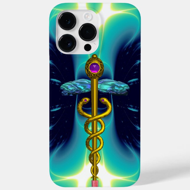 GOLD CADUCEUS MEDICAL SYMBOL ,Blue Turquoise Teal Case-Mate iPhone Case (Back)