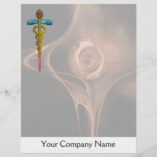 GOLD CADUCEUS MEDICAL SYMBOL,Brown Fractal Rose (Front)