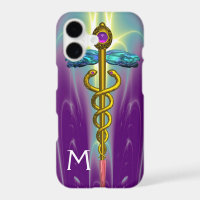 GOLD CADUCEUS MEDICAL SYMBOL Green Purple Monogram