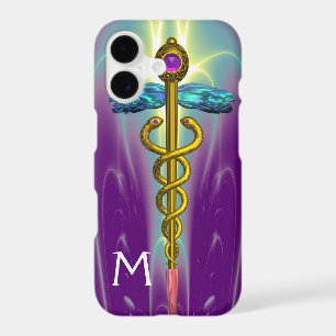 GOLD CADUCEUS MEDICAL SYMBOL Green Purple Monogram