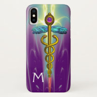 GOLD CADUCEUS MEDICAL SYMBOL Green Purple Monogram