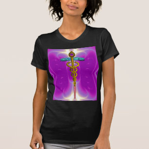 GOLD CADUCEUS MEDICAL SYMBOL, Pink Fuchsia T-Shirt