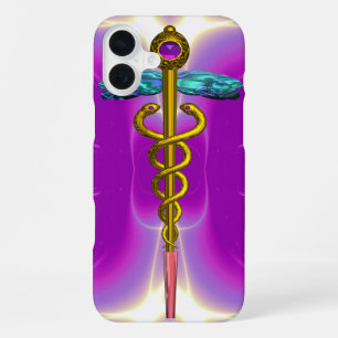 GOLD CADUCEUS MEDICAL SYMBOL Pink Violet Purple iPhone 16 Plus Case