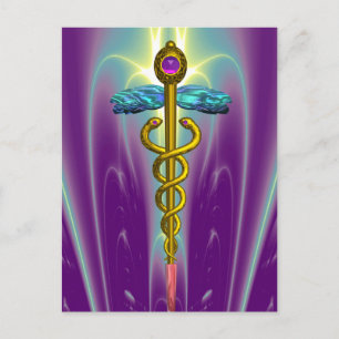GOLD CADUCEUS MEDICAL SYMBOL POSTCARD