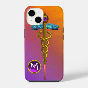 GOLD CADUCEUS MEDICAL SYMBOL Purple Gem Monogram iPhone 14 Case