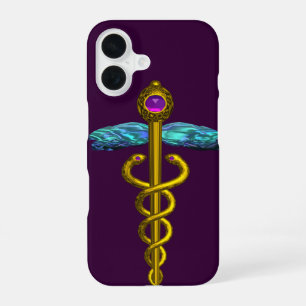 GOLD CADUCEUS MEDICAL SYMBOL ,Purple iPhone 16 Case