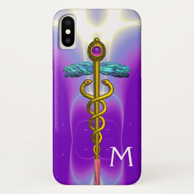 GOLD CADUCEUS MEDICAL SYMBOL Purple Monogram Case-Mate iPhone Case (Back)