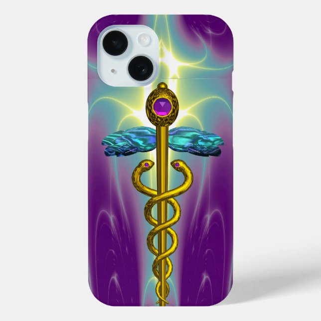 GOLD CADUCEUS MEDICAL SYMBOL ,Teal Green Purple Case-Mate iPhone Case (Back)