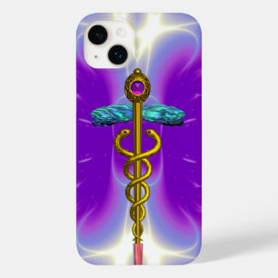 GOLD CADUCEUS MEDICAL SYMBOL ,Violet Purple Case-Mate iPhone 14 Plus Case