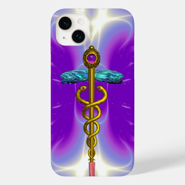 GOLD CADUCEUS MEDICAL SYMBOL ,Violet Purple Case-Mate iPhone Case (Back)