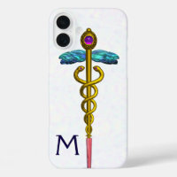GOLD CADUCEUS MEDICAL SYMBOL White Monogram