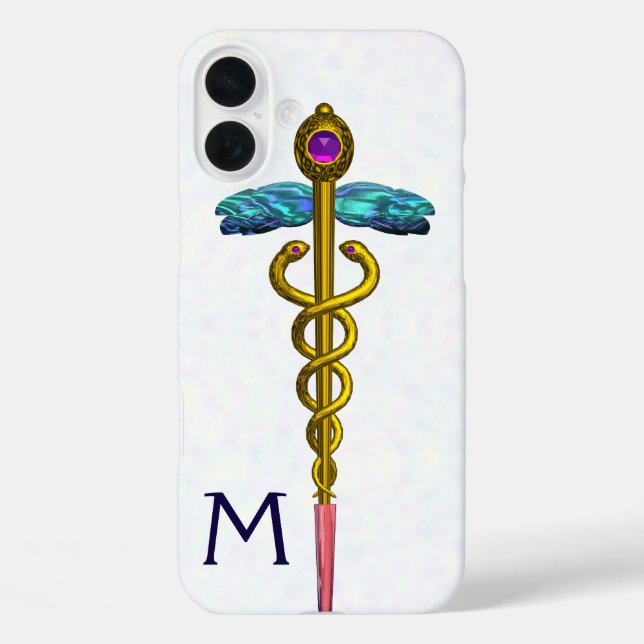 GOLD CADUCEUS MEDICAL SYMBOL White Monogram Case-Mate iPhone Case (Back)
