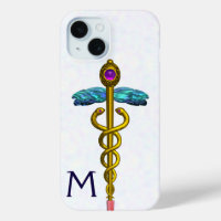 GOLD CADUCEUS MEDICAL SYMBOL White Monogram