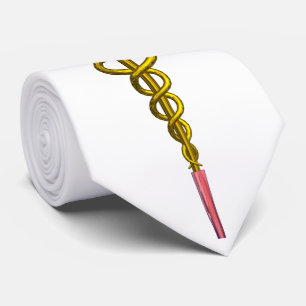 GOLD CADUCEUS MEDICAL SYMBOL , White Tie