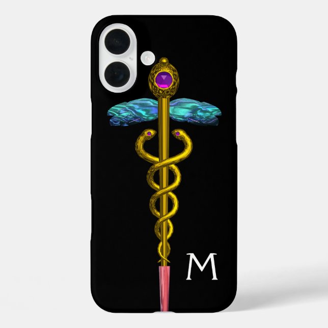 GOLD CADUCEUS MONOGRAM ,Black Case-Mate iPhone Case (Back)