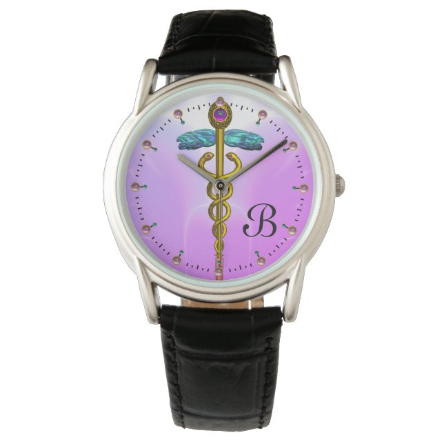GOLD CADUCEUS MONOGRAM ,Pink Lilac Watch (Front)