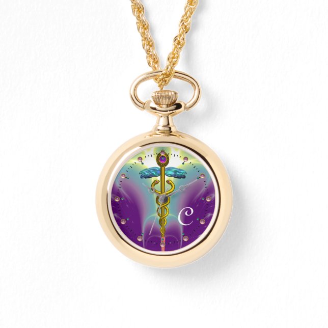 GOLD CADUCEUS MONOGRAM ,Purple Green Watch (Front)