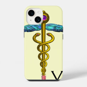 GOLD CADUCEUS MONOGRAM,White iPhone 14 Case
