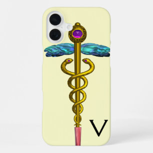 GOLD CADUCEUS MONOGRAM,White iPhone 16 Plus Case