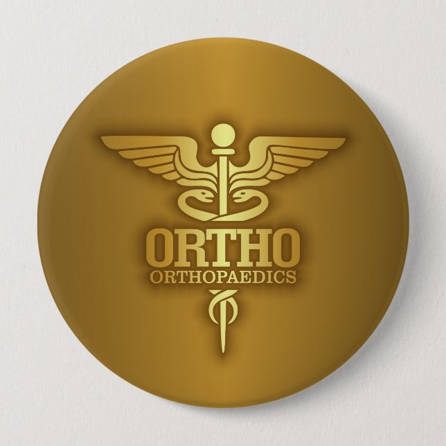 Gold Caduceus (ORTHO) 4 Inch Round Button (Front)
